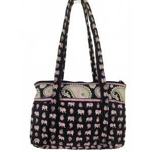 Vera Bradley retired pink elephant tote w/zip. Pocket